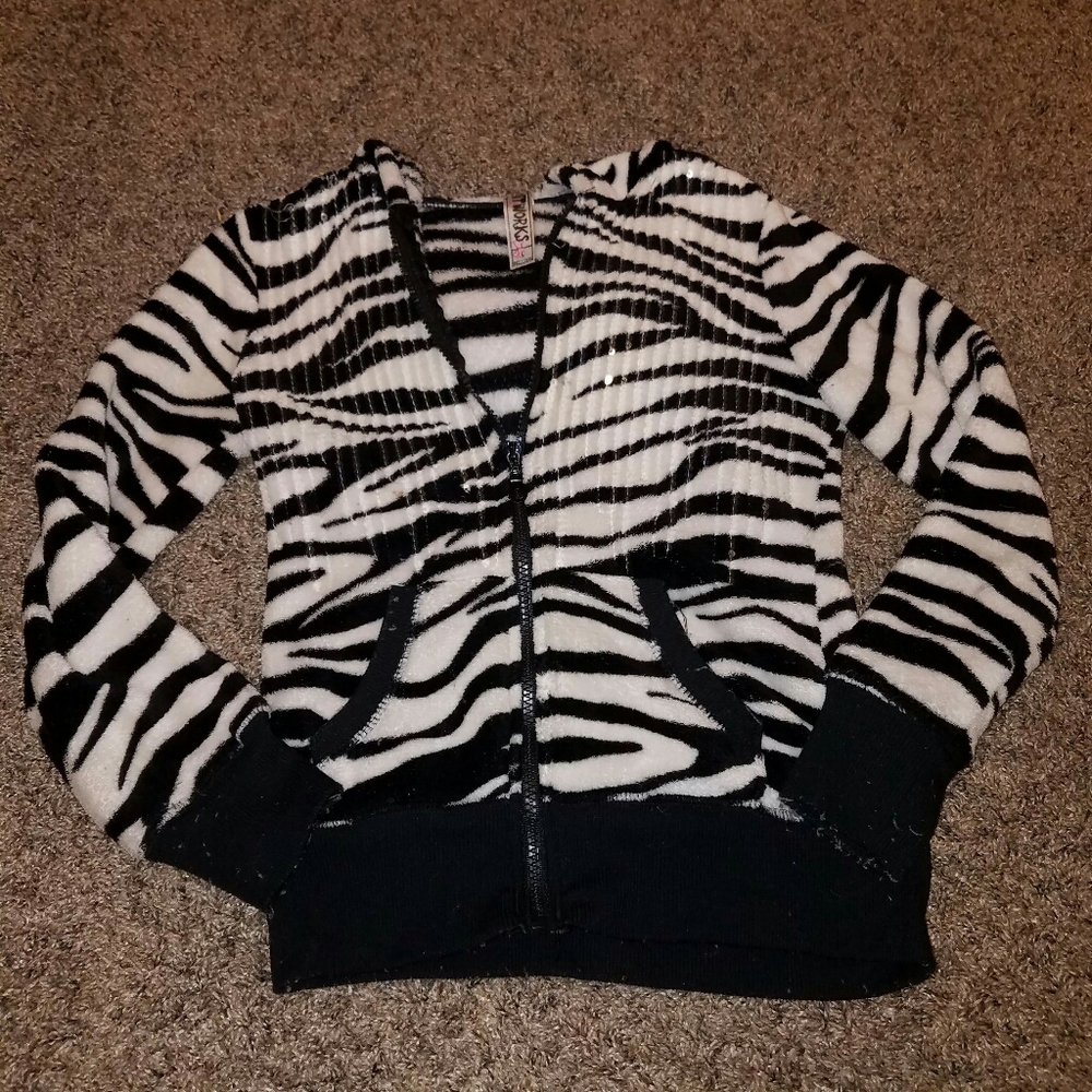 Zebra Print Zip Up Hoodie